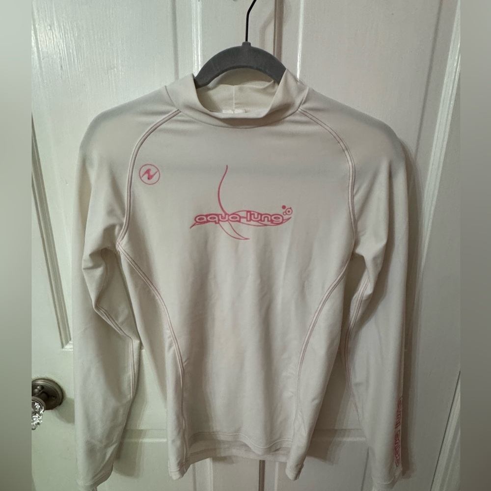 Aqua Lung White Pink Long Sleeve Rash Guard Swim Top XS